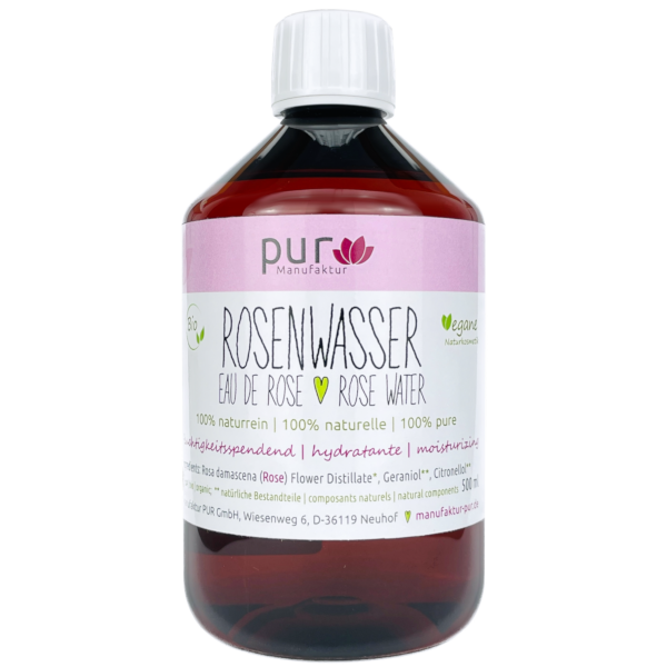 500 ml Rosenwasser bio 100% naturreines Rosen-Hydrolat in PET-Flasche